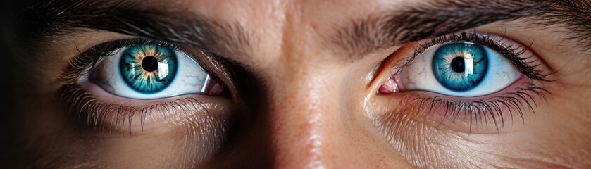 Obraz premium Deep vibrant blue. close-up macro photography. Human eye. Man, male, masculine, he. Cornea, Iris, Pupil, Lens, Retina