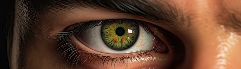 Green and hazel. close-up macro photography. Human eye. Man, male, masculine, he. Cornea, Iris, Pupil, Lens, Retina - obrazy, fototapety, plakaty