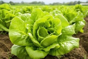 Crisp Field organic lettuce. Green salad plant. Generate AI