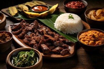 Aromatic Filipino food dishes. Meat plate. Generate Ai - obrazy, fototapety, plakaty