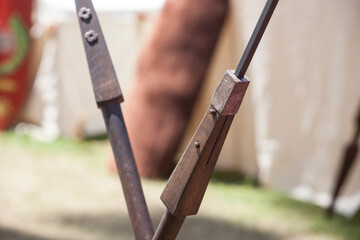Pilum or roman javelins at military camp
