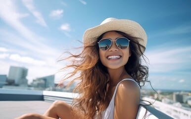 Asian Female Beachcomber Tropical Vacation Concept Generative AI