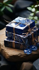 Fototapeta premium blue marble-type concept Christmas gift box. Generative in ai
