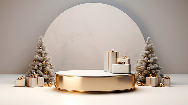 dise&ntilde;o de podio dorado para productos de navidad 