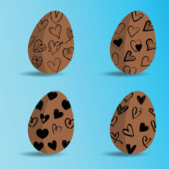 Easter eggs icons set. Hearts. 4 pieces. Vector on blue background