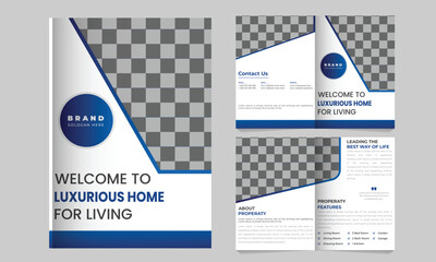 Real Estate Bifold Flyer Layout, bifold minimal Real Estate brochure template design.