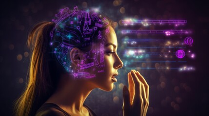 Artist woman using AI Art Assistant to generate image