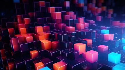 Obraz premium Stacked black, red, and blue blocks, abstract background, AI generative