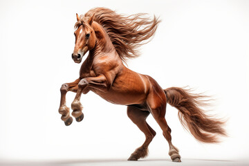 Horse isolated on a white background rearing. Animal left side portrait.