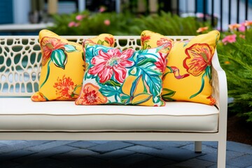 Washable Garden furniture pillow. Outside decor. Generate Ai