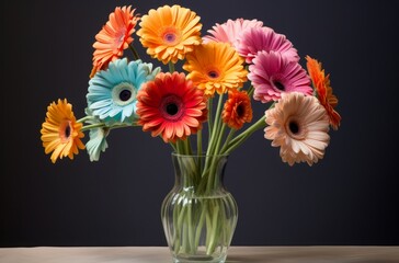 Decorative Gerbera daisies vase. Nature gift beauty. Generate Ai