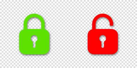 Lock and unlock padlock icons. Vector sign illustration. Transparent background.