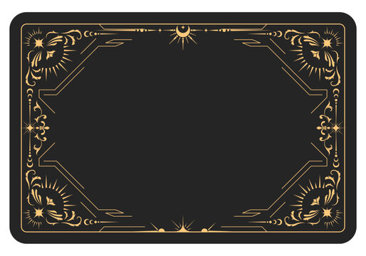 The reverse side of a tarot cards batch, magic frame with elegant pattern, esoteric and mystic border, vector