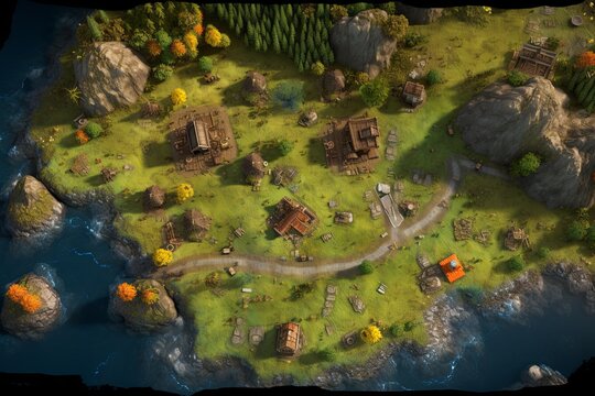 Top Down RTS Fantasy Game Board Setting Generative Rendering Illustration