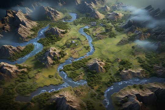 Top Down RTS Fantasy Game Board Setting Generative Rendering Illustration