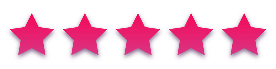 Pink 5 star icon. Customer feedback concept. Vector 5 token points stars rating review. Quality shape design. Vector five stars.