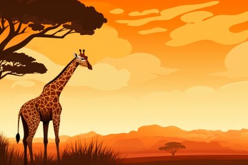 Fototapeta na wymiar Sunlit Giraffe african savanna tree. Nature park. Generate Ai