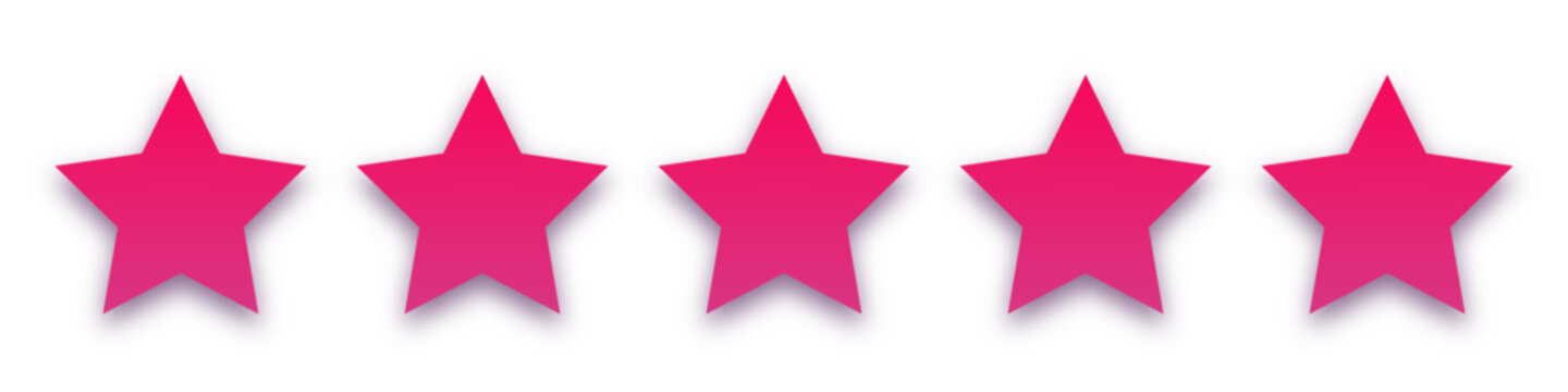 Pink 5 star icon. Customer feedback concept. Vector 5 token points stars rating review. Quality shape design. Vector five stars.