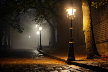 Enchanting Vintage Streetlamp in the Mist