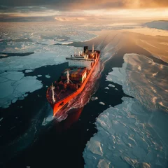Deurstickers navire brise glace qui emprunte de nouvelle route maritime par le Nord à travers les glaces © Sébastien Jouve