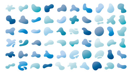 Set of gradient water blob shapes, round abstract elements. Simple water blotch shapes and form. Vector illustration