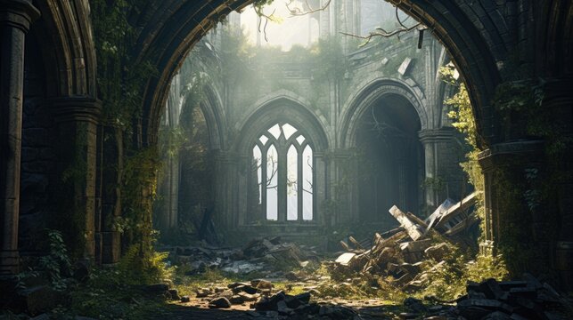 Ruins of gothic church, AI