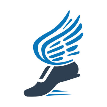 Foot with wings icon,  messenger symbol