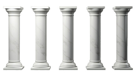 Five white color Ancient marble pillars on the transparent background. - obrazy, fototapety, plakaty