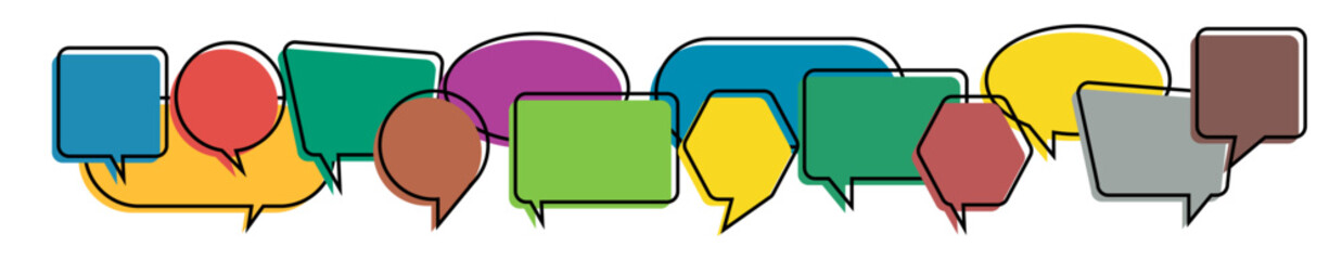 Colorful multi colored dialog speech bubbles. People with idea in business network. Communication concept. Flat illustration on white isolated background.