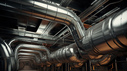 Complex metallic pipe network.