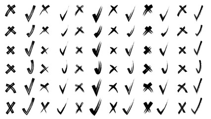 Yes and no. Brush hand drawn doodle checkmarks and crosses set collection. Pencil hand drawn checkmarks and little crosses. Scribble, pen sketches. Vector illustration