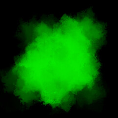 Green color powder explosion isolated on black background. Royalty high-quality free stock photo image Freeze motion of green powder exploding. Colorful dust explode. Paint Holi, dust particles splash