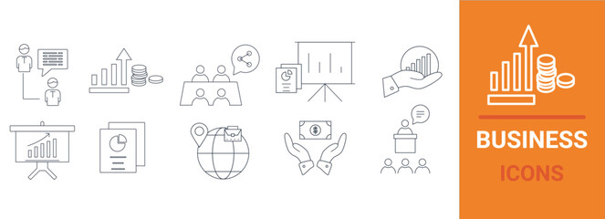 Vector business icons set, outline style