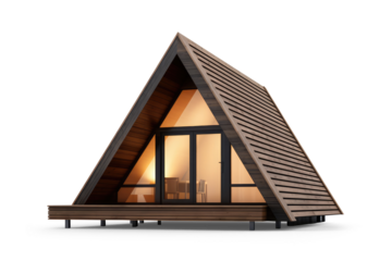 Modern wooden cabin isolated on transparent background