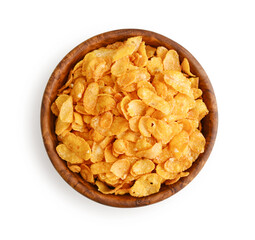 Corn flakes in wooden bowl