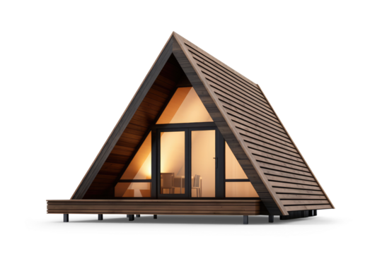 Modern wooden cabin isolated on transparent background