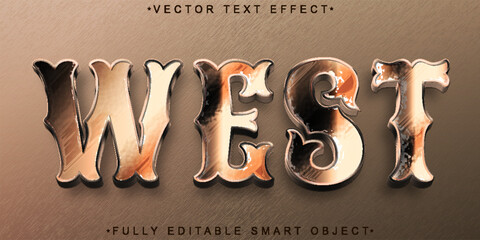 Bronze West Cowboy Vector Fully Editable Smart Object Text Effect - obrazy, fototapety, plakaty