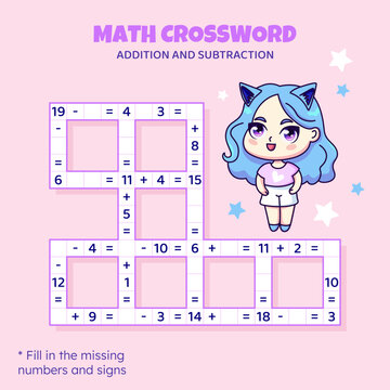 Math Crossword puzzle. Addition and subtraction.