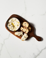 Turkish Traditional Eggplant dip with yogurt and garlic. Served on bread