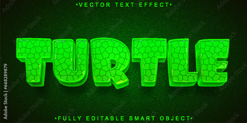 Poster Cartoon Green Turtle Vector Fully Editable Smart Object Text Effect
