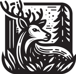 deer head illustration black and white square