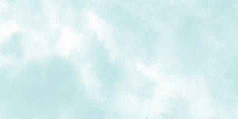 Panorama of blue sky with white clouds. White cumulus clouds formation in blue sky. Abstract background with blue sky with clouds Retro Washed Out Effect. Ethnic Tie Dye Blue Watercolor background.