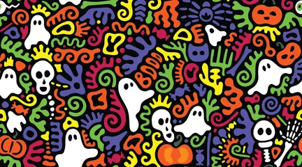 Fotobehang Seamless Halloween Themed Colorful Gummy Shaped Pattern for Ornament or Gift Wrapping Purposes © ZetsBrush