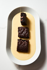 Brownies with condensed milk. Brownies make from condensed milk, cocoa and butter. With chocolate chips.