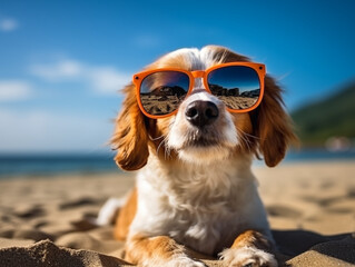 Cool Dog on Beach with Sunglasses
