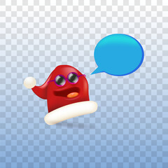 Vector cartoon monster Santa Claus red hat character with sunglasses and speech bubble isolated on transparent background. Merry Christmas greeting card, poster and banner with funny Santa Claus hat