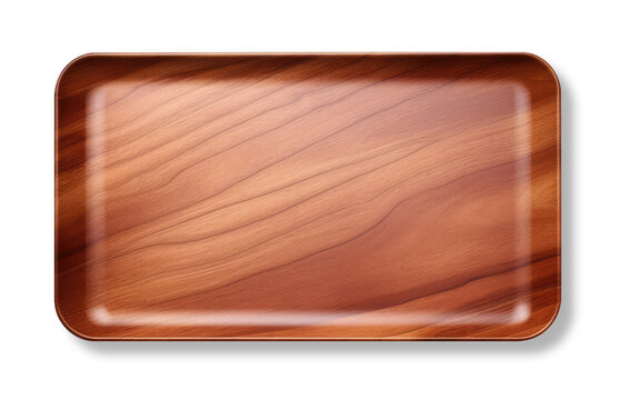 Top view of a wooden tray isolated on transparent background