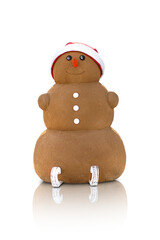 Snowman on sand skis. Christmas and New Year in .southern countries on vacation.