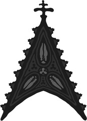Gothic wimperg/gable/niche stylized drawing. Architectural stone frame; european medieval cathedral/church tracery/engraving illustration, vector