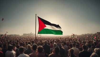 Protestors wave Palestinian flags in the air at a solidarity protest demanding an end to Israeli apartheid and thence cleansing in occupied Palestine.